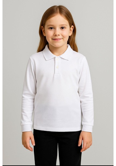 Gala Yakalı Düz Uzunkol Unisex Tişört BEYAZ