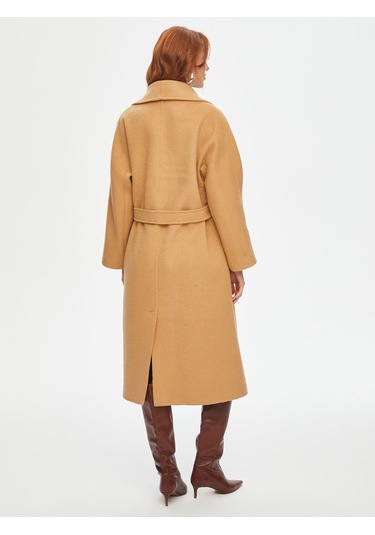 Beli Kuşaklı Yün Karışımlı Manto 69464 U6946434 Bej