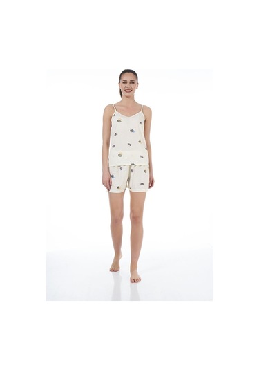 Estiva 22022 Kadın Yaprak Desenli Viskon Askılı Şortlu Pijama Tak
