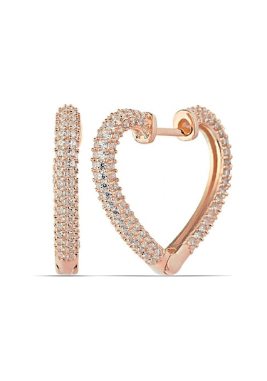 Aya Diamond Gümüş Rose Kalp Kadın Küpe Rose