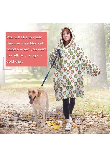 Noel Temalı Unisex Giyilebilir Battaniye Hoodie, Kalın Peluş, Kollar Ve Büyük Cep-a176 Bej