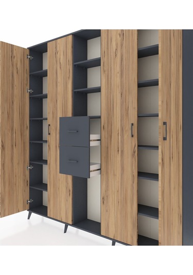 Arges Dolap 15 Raflı 2 Çekmeceli 4 Kapaklı 220x30x243 Antrasit-çam/antrasit Atlas Çam/antrasıt Arges Dolap 15 Raflı 2 Çekmeceli 4 Kapaklı 220x30x243 Antrasit-çam/antrasit Atlas Çam/antrasıt