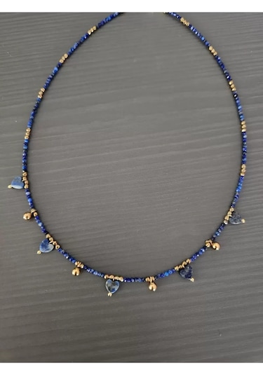 Lapis Taşı Kalp Çelik Kolye Lacivert