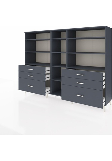 Hyperion Dolap 10 Raflı 6 Çekmeceli 220x44x163 Antrasit-antrasit Antrasit-antrasit