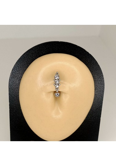 Aya Tasarım Gümüş Renk Ters Taşlı Göbek Piercing Gümüş