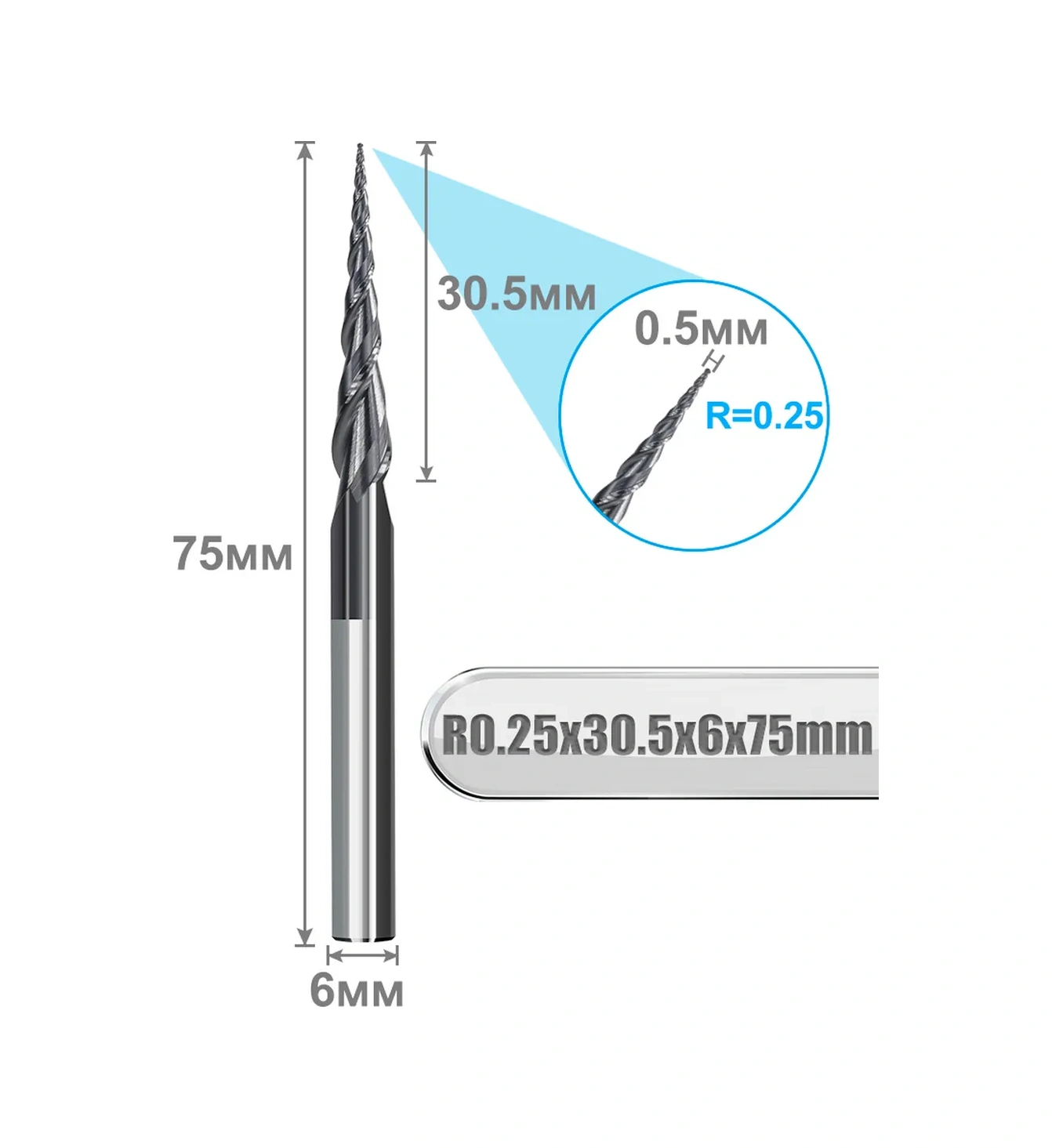 Xcan Spiral Çift Yönlü Konik Freze 0,25x30,5x6x75 Mm. 245254860