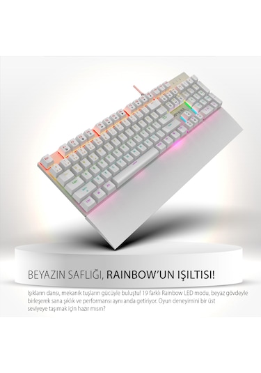 Ikg-456 Mekanik Klavye Blue Switch, 19 Rainbow Led, Full Anti-ghosting, Mıknatıslı Bilek Desteği