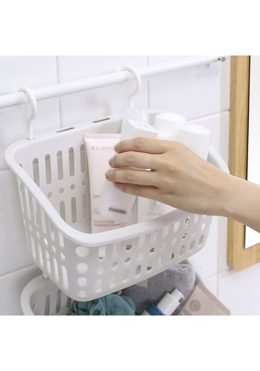 Sones Plastik Askılı Sepet Kancalı Mutfak Depolama Drenaj Sepeti Raf Banyo Düzenleyici, Renk: Küçük Gri