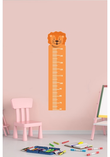 Sevimli Hayvan Aslan Tasarımlı Boy Ölçer Sticker