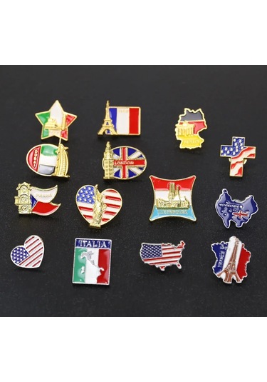 Dünyaca Ünlü Bina Broşu Kalp Şekli Bayrağı Hatıra Anı Çinko Mp276-14 Mp276-14 Çok Renkli