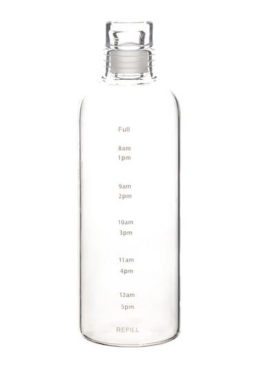 Porsima 2407 Cam Su Şişesi Su İçme Saatli Matara Suluk 750 Ml