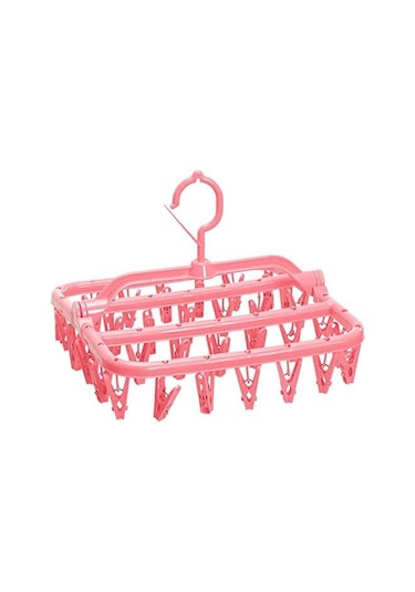 Katlanabilir Taşınabilir Çamaşır Mandalı Ve 32 Klipsli Çamaşır, İç Çamaşırı, Çorap Kurutma Askısı Pembe Diğer