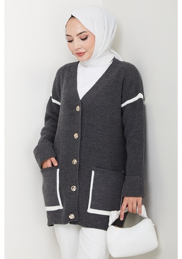İlge Düğmeli Triko Hırka 1597 - Antrasit Antrasit