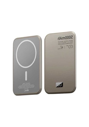 Tongxida T57 Alüminyum Alaşımlı Ultra-ince Dijital Ekranlı 5000mah Manyetik Kablosuz Şarj Güç Bankası Altın Gold Altın Gold