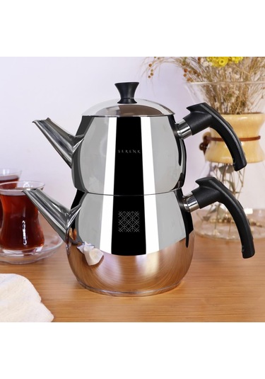 Serenk Modernist Çelik Çaydanlık Gri - Siyah