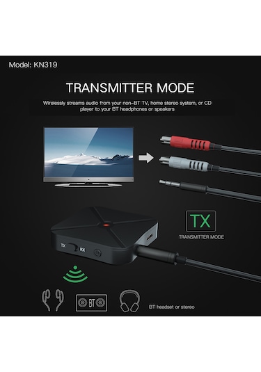 Yunboo Kn319 Bluetooth 4.2 Verici-alıcı Çift Fonksiyonlu, Tv Ve Bilgisayar Uyumlu Kablosuz Ses Adaptörü