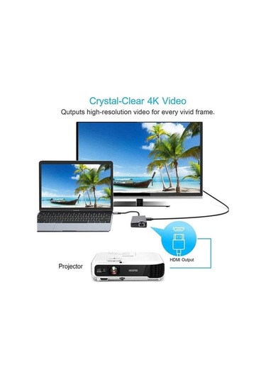 Type-c To 4k Hdmı Hub 6 İn 1 Rj45 Lan 2 X Usb 3.0 Type-c