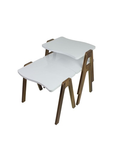 Beyaz Üst Ceviz Duru Ayak Bayrak Zigon Sehpa