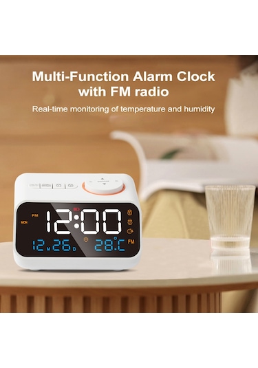 Büyük Led Ekranlı Dijital Çalar Saat 0-100% Dimmer Beyaz