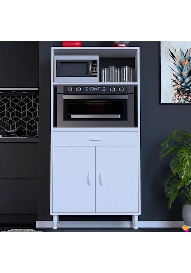 Modilayn Vio Fırın Dolabı 75x163,4x32.5 Cm Çekmeceli Kapaklı Mini/midi Mikrodalga Mutfak Dolabı Beyaz
