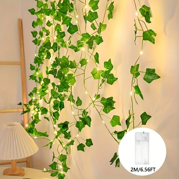Gateesat Yeşil Yapraklar Sıcak 78.74 İnç Yapay Sarmaşık Işık Şeridi Pil İle İç Ve Dış Mekan Dekorasyon