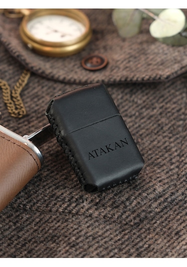 Vagave Siyah Renk Hakiki Deri Kılıflı Zippo Benzinli Çakmak