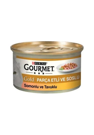 Gourmet Gold Parça Etli Somonlu Tavuklu Parça Etli Yetişkin Kedi Konservesi 85 G