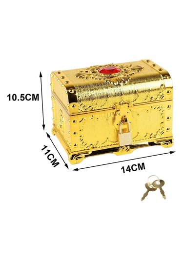 Homyl Korsan Hazine Sandığı Dekoratif Vintage Sandık Kutusu Altın