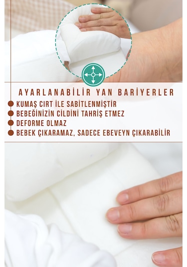 Mordesign Bebek Yatağı, Yıkanabilir, Ayarlanabilir Yan Bariyer Yastıklı Reflü Yatağı Beyaz Zg989-1