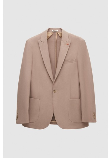 Twn Slim Fit Vizon Armürlü Uçan Blazer Kumaş Ceket 4ef04zb024092 Vizon