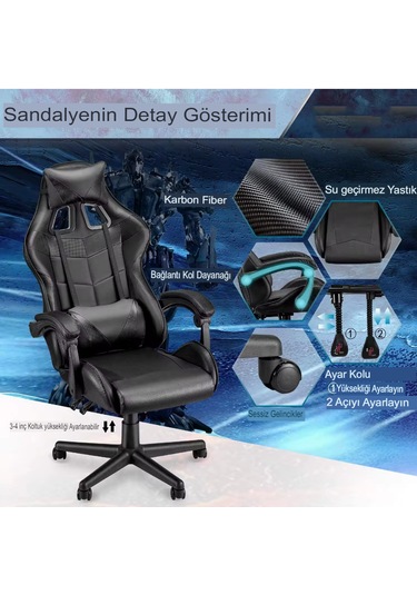 Gri Desen Oyuncu Koltuğu Çok Fonksiyonlu Oyun Sandalyesi Deri