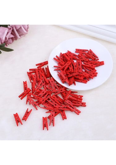 Gösterildiği Gibi-100 Adet Ahşap Ataşlar Ahşap Clothespins Asılı Po Resimleri Boyama Noel Dekorasyon Ev Dekor Kırmızı