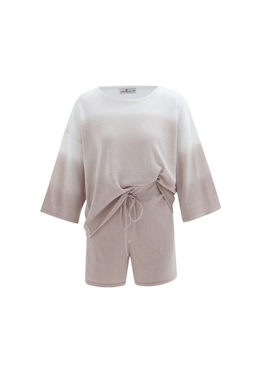 Peraluna Siri Blouse & Shorts Yazlık Triko Kadın Şort Takım Bej Bej