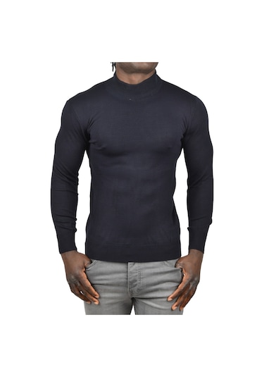 Deepsea Erkek Koyu Lacivert Yarım Balıkçı Yaka Tüylenmeyen İnce Triko Kazak 2505502 Koyu Lacivert
