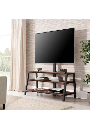 Fitueyes Tv Dolabı 37 70", 35 Kg Taşıma, Ayarlanabilir Yükseklik, 3 Ahşap Raf Tv Ünitesi Siyah