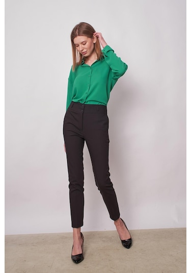Kadın Yakalı Düşük Omuzlu Uzun Kol Likrasız Kumaş Gömlek-yeşil Yeşil