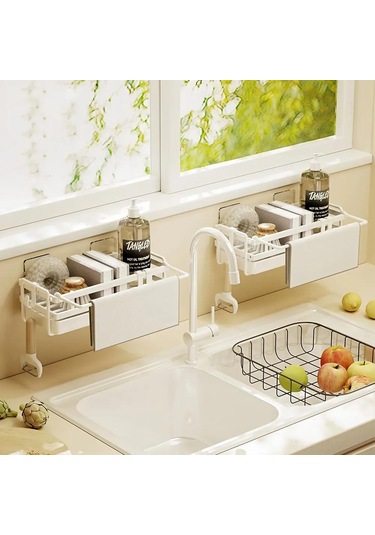 Honmex Mutfak Ve Banyo İçin Sürekli Metal Organizer, 25.4x9.5x6.8 Cm, 1 Adet, Sünger Ve Sabun Tutucu Beyaz