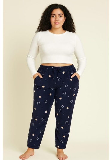 Kadın 401 Büyük Beden Cepli Polar Tek Alt Lacivert Lacivert