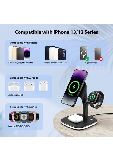 Pazly 5-in-1 Kablosuz Magsafe Şarj Standı Led Gece Lambası