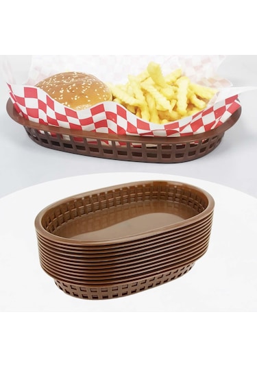 Suntek Restoran Oval Fast Food Sepeti Kahverengi 12 Adet