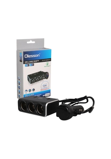 Olesson 1639 12-24v 3lü Çift Usbli 120w 80cm Kablolu Dijital Ekranlı Araç Çakmak Çoklayıcı
