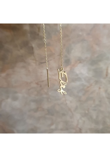 Engingold 14 Ayar Altın Sallantılı Tek İsim Küpe