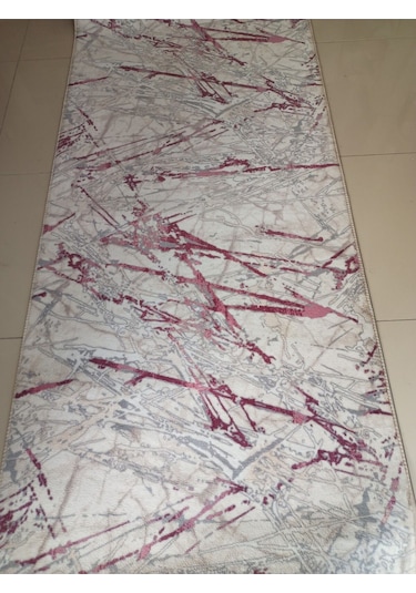 Linea Home Pembe Mermer Desen Yıkanabilir Kaymaz Taban Dört Mevsimlik Salon Banyo Balkon Genç Odası Kesme Halı Pembe