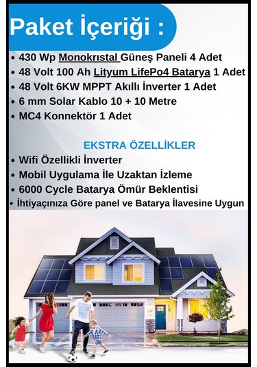 Bağ Evi Premium Lityum Bataryalı Solar Hazır Paket Sistem 6kwp