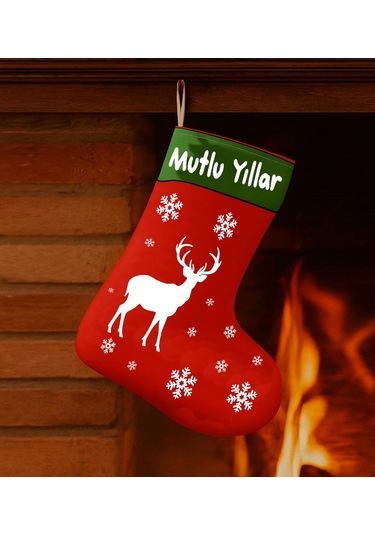 Yılbaşı Geyik Tasarımlı Çorap Duvar Süsü Yeni Yıl Temalı Dekoratif Duvar Aksesuarı Yeni Yıl Ev Süslemesi