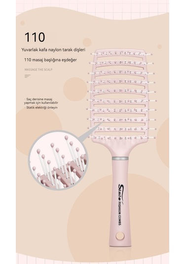 Macaron Büyük Tarak Kafa Deri Masaj Tarağı-pembe