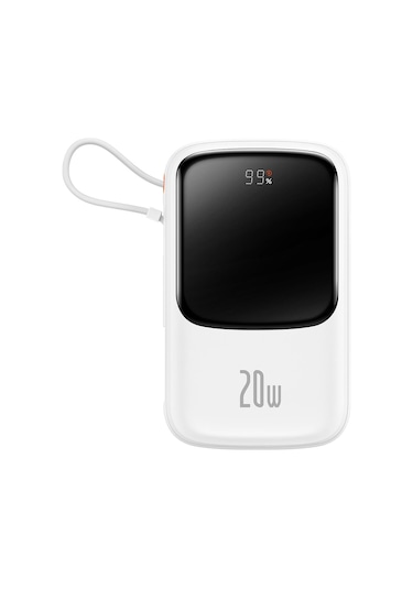 Baseus Q Pow Pro Dijital Ekranlı 20W 10.000 mAh Lightning Kablolu Powerbank Beyaz
