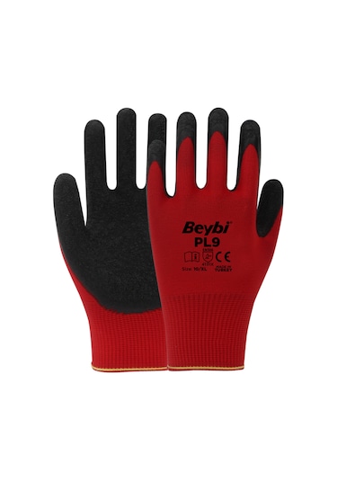 Eldiven - Nitril (PL9)(9 Beden, 12 Çiftli Paket, Kırmızı Siyah)
