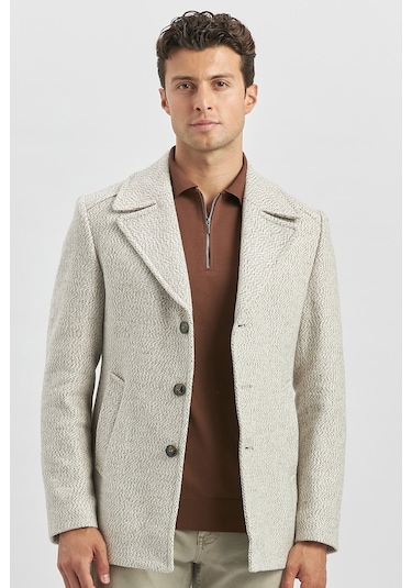 Kaşe Kırlangıç Yaka Desenli Astarlı Slim Fit Dar Kesim Klasik Mont 1007245150-açık Bej Açık Bej