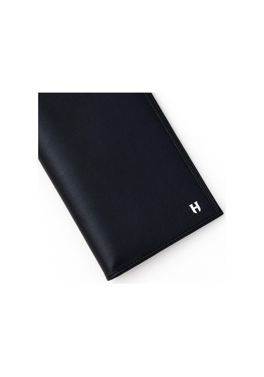 Tripp Erkek Siyah Deri Özel Tasarım Çok Bölmeli Rfid Korumalı Seyehat Cüzdanı Siyah